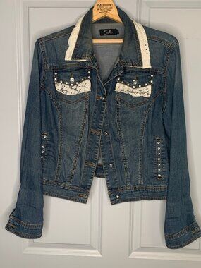 Earl Jeans Rhinestone Denim Jacket, Women's Size L